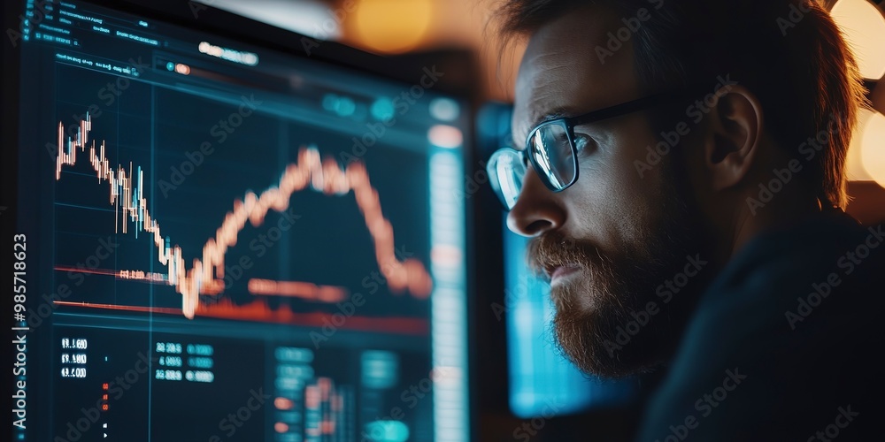 Aufkleber crypto trader analyst investor looking at trading cryptocurrency financial charts on a computer scre