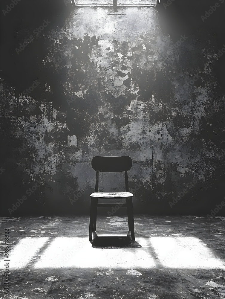 Poster a single chair sits in the middle of a dark and empty room. the light from the window casts a ray of