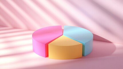Pastel-colored pie chart on pink background with sunlit stripes.