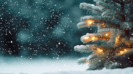 Christmas Tree Lights in Falling Snow