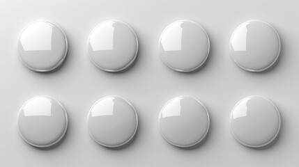 White Buttons for User Interface Simple Circle 3D Modern
