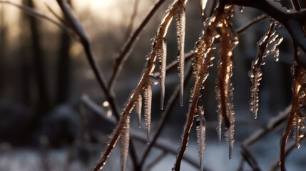 Icicles On A Branch   Winter Nature Photography