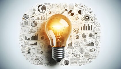 Lightbulb with business sketches on white background. 3D Rendering