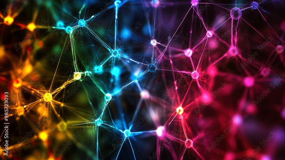 Poster abstract network connection with glowing nodes.