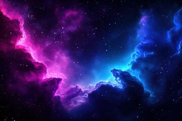 A deep space background with vibrant nebula clouds in shades of purple and blue, scattered stars, and soft light glow, cosmic and mysterious, perfect for scifi or fantasy designs