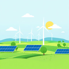 Renewable Energy Landscape with Solar Panels and Wind Turbines
