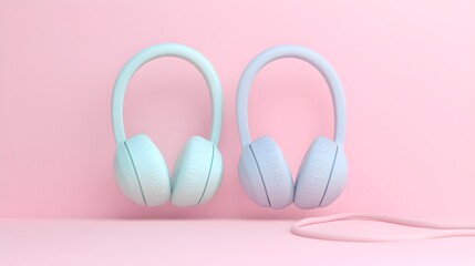 Pastel Blue Headphones on Pink Background