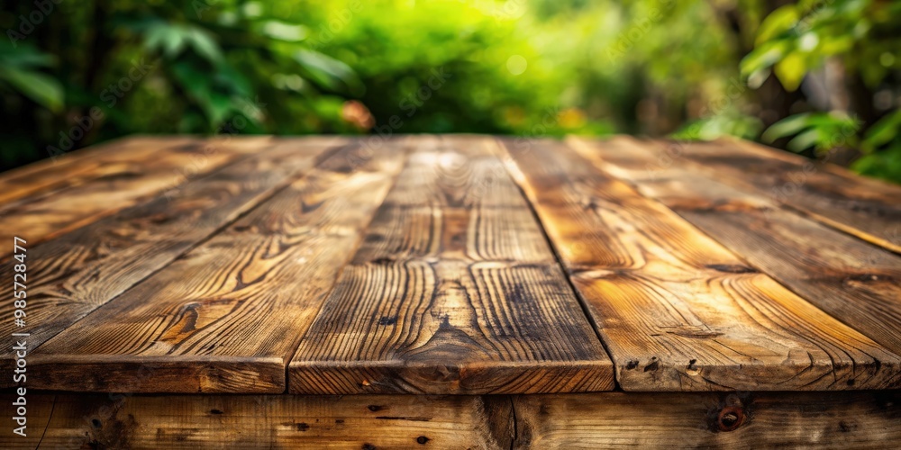 Poster old weathered wooden table surface with rustic texture, perfect for a vintage background