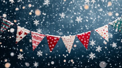 Fototapeta premium Christmas bunting with falling snow.
