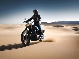 Motorcycle Rider traveling through desert landscape 