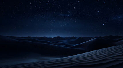 Sun-kissed dunes stretch towards a moonlit sky, a canvas of stars shimmering over a vast, dry desert landscape