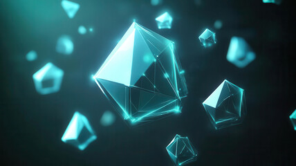 Abstract glowing geometric shapes floating in a dark space, futuristic glowtime design, cuttingedge and creative, perfect for techrelated visuals