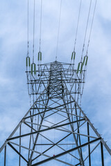 Electricity power. Energy, tower. Blue sky pylon line electric. Cable voltage steel. Electrical...