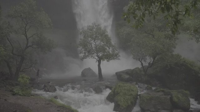 waterfall in the fog (Slog footage)