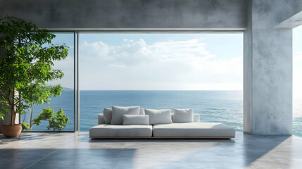 Modern Concrete Terrace with Ocean View 3D Illustration