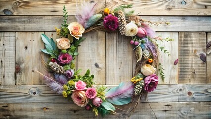 Bohemian style floral and feather wreath perfect for summer decor