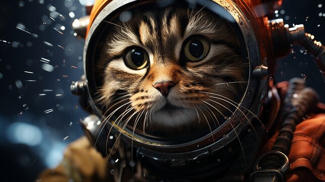 a cat astronaut in deep space.