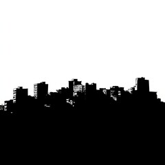 Fototapeta premium Silhouette of a city skyline against a white background. The buildings are tall and clustered together, creating a sense of urban density.