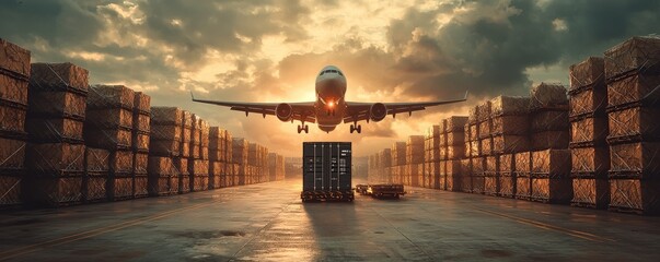 Aerial logistics for cargo, visualizing the efficiency of cargo handling and transportation in the air logistics sector.