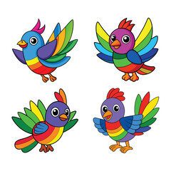 Fototapeta premium Vibrant Rainbow Feathered Cartoon Birds Set