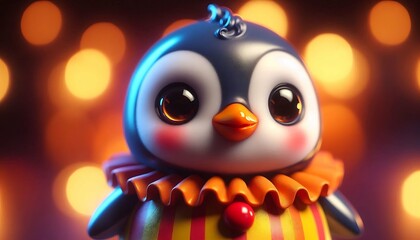 Adorable Penguin in a Clown Costume with Glowing Background
