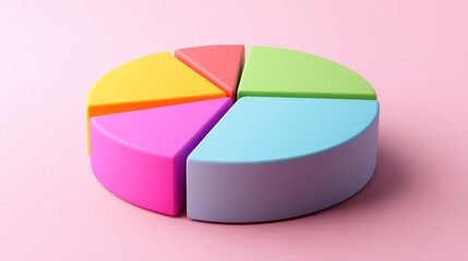 Obraz premium Colorful 3D pie chart with six sections on pink background.