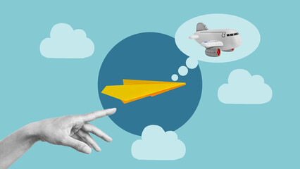 Follow your dreams is shown with paper plane. Motivational poster concept. Career Opportunities, planning and development