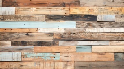 Obraz premium Reclaimed Wood Mosaic, an eco-friendly design showcasing a vibrant array of tones and textures in a three-dimensional backdrop, perfect for sustainable decor enthusiasts.