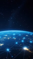 Obraz premium World map point Global network on Earth concept Global business composition blockchain IoT