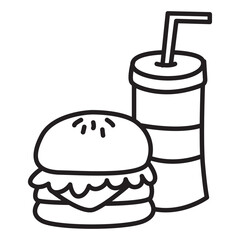 burger and cola doodle icon transparent background