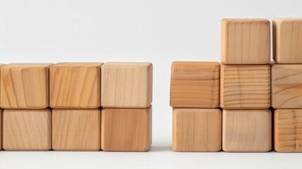 Wooden Cubes in a Scatter Plot, an imaginative representation of data visualization, showcasing colorful wooden blocks arranged to illustrate statistical relationships and trends.