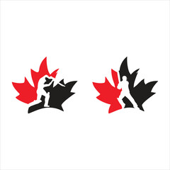 Maple leaf Canada icon combined with cricket player vector, ideal for sports logos, Canadian pride, and athletic designs.