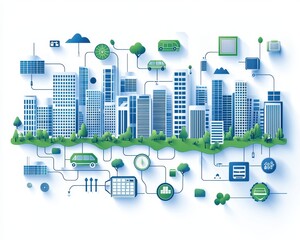 Modern city skyline with digital elements