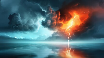 Fototapeta premium Dramatic Storm with Lightning Over Calm Waters