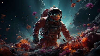 Obraz premium The astronaut floats in colors.
