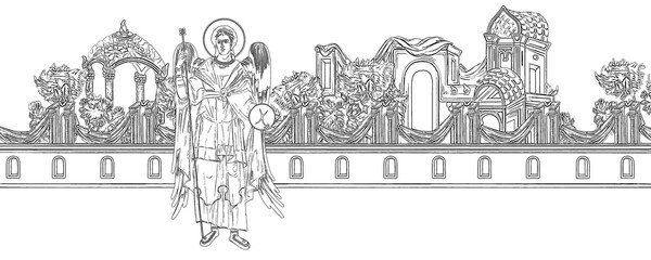 Obraz premium Gabriel Archangel. Coloring Christian page in Byzantine style