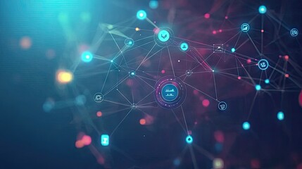Obraz premium Cloud computing graphics intertwined with business operations icons, illustrating digital acceleration and streamlined solutions. Modern background for tech concepts.