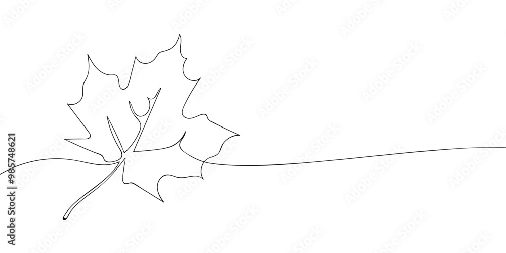 Poster a single line drawing of an maple leaf. continuous line thanksgiving leaf of the maple tree icon. on