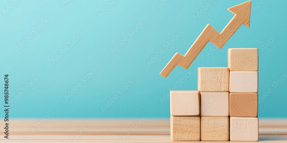 Poster increasing blocks with upward arrow symbolize growth and progress