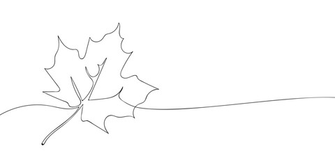 A single line drawing of an maple leaf. Continuous line thanksgiving leaf of the maple tree icon. One line icon. Vector illustration.