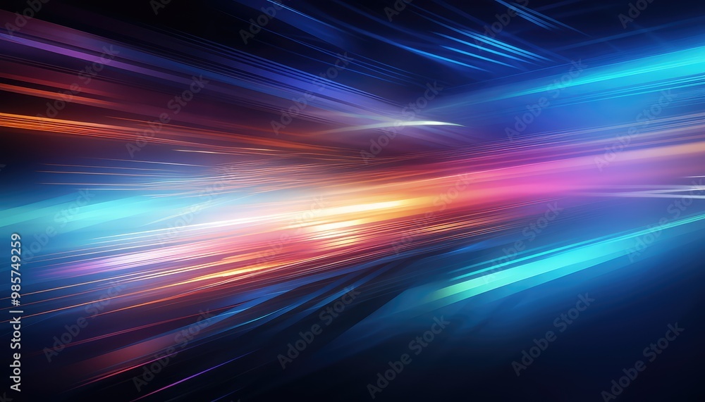 Poster abstract technology background with colorful light rays motion. blur gradient texture with shiny str