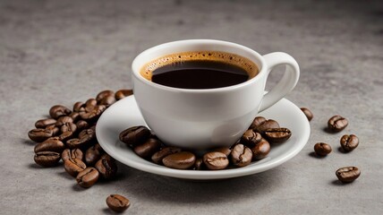 Obraz premium AI Generated hot coffee in a white cup with coffee beans around it