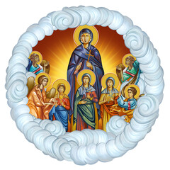 Obraz premium Saint Sophia. Bright religious dome with angels on heaven. Illustration in Byzantine style isolated
