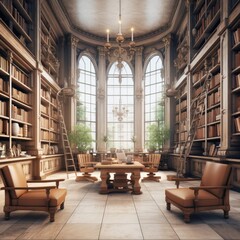 PSD reading room in old library or house on white background