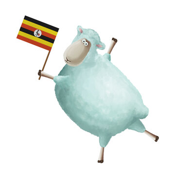 recommend clip art: Funny cartoon sheep with flag of Uganda. Bright clip art on white background