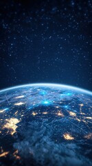 Obraz premium Telecommunication on earth Global world network Communication technology for internet business blockchain