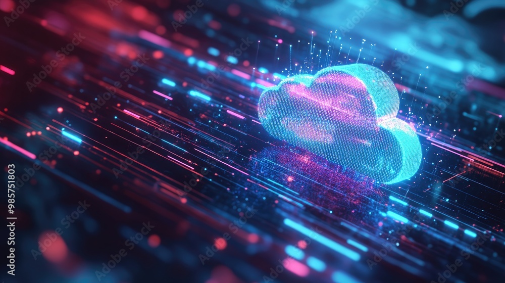 Aufkleber digital cloud graphics with glowing lines illustrating how businesses implement cloud solutions to s