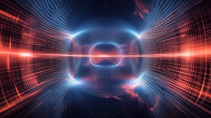 Obraz premium Double slit experiment illustration, showing the wave-particle duality of light and matter.