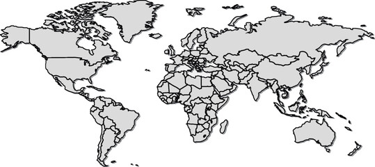 Detailed grey world map high quality vector illustration