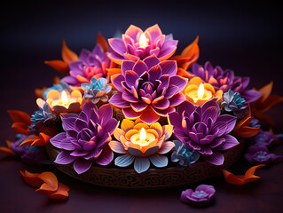 Illustration of pink plate with lotus flower candle on a gradient background.